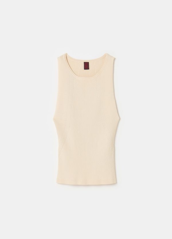 Tank top in crêpe a coste piatte - Image 4