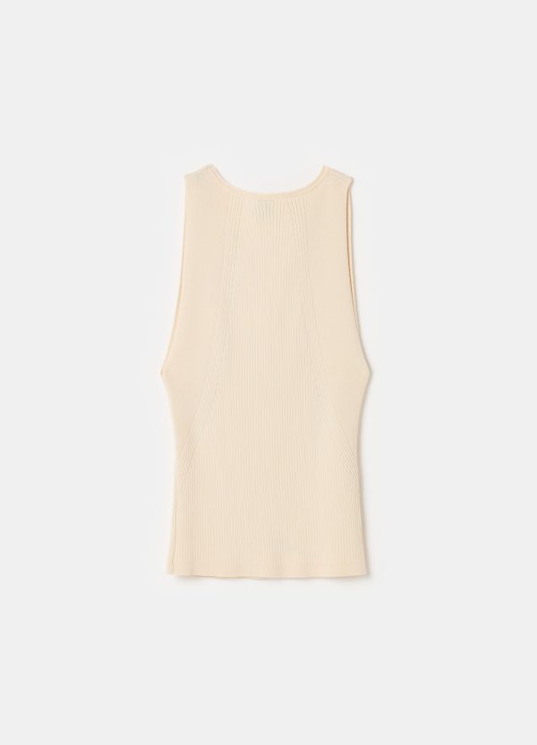 Tank top in crêpe a coste piatte - Image 5