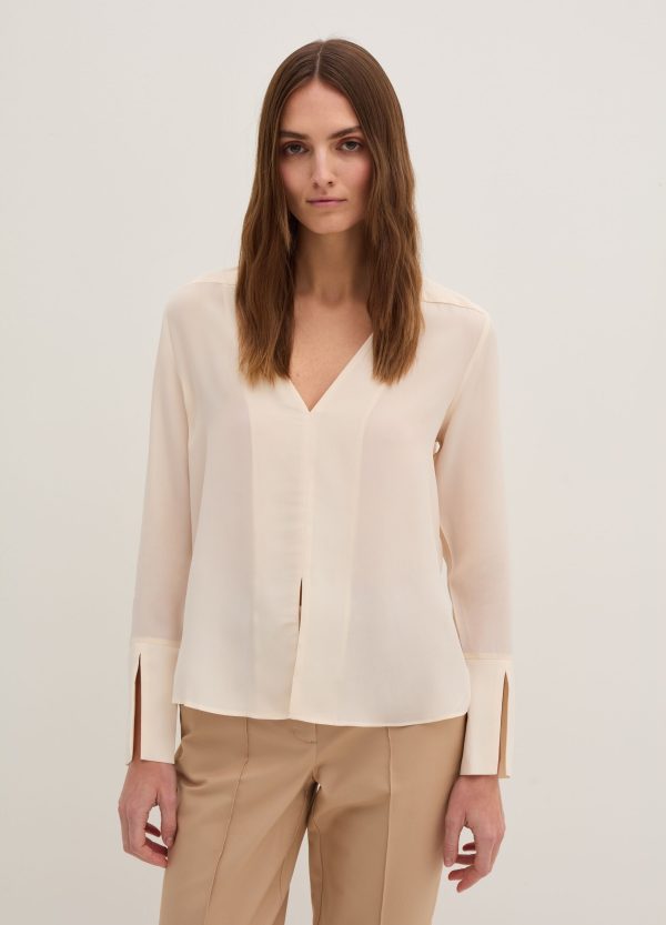 Blusa in crêpe de chine con scollo a V