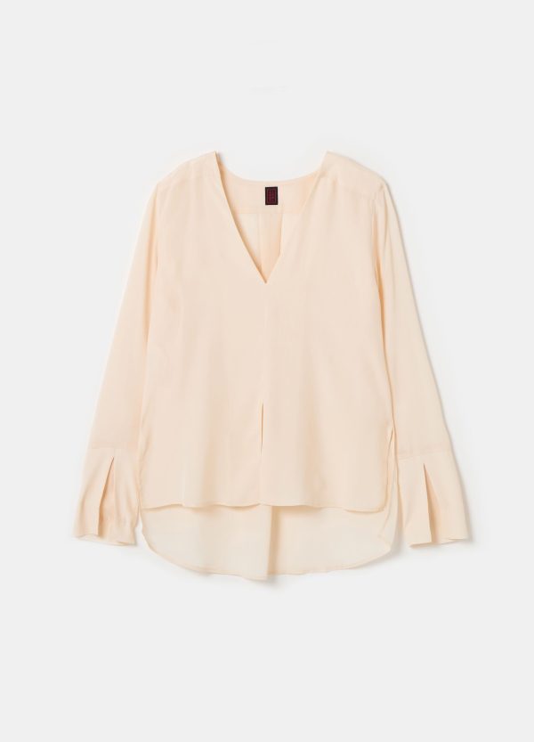Blusa in crêpe de chine con scollo a V - Image 4