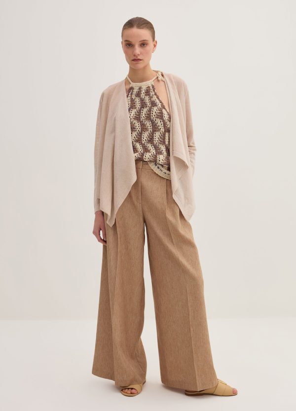 Cardigan aperto in misto lino