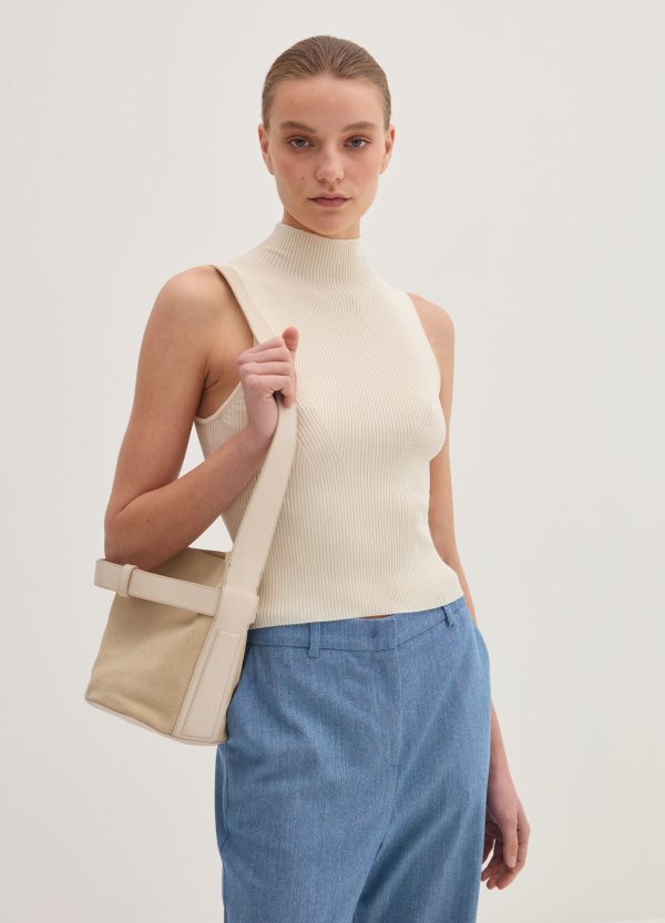 Tank top a coste piatte mock neck