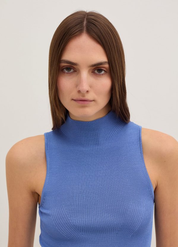 Tank top a coste piatte mock neck