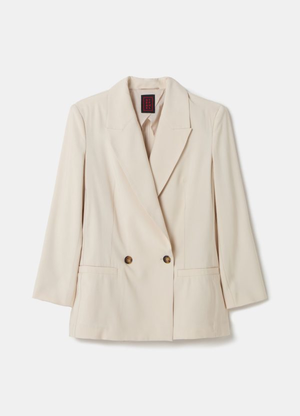 Blazer fluido doppiopetto in twill tecnico - Image 4