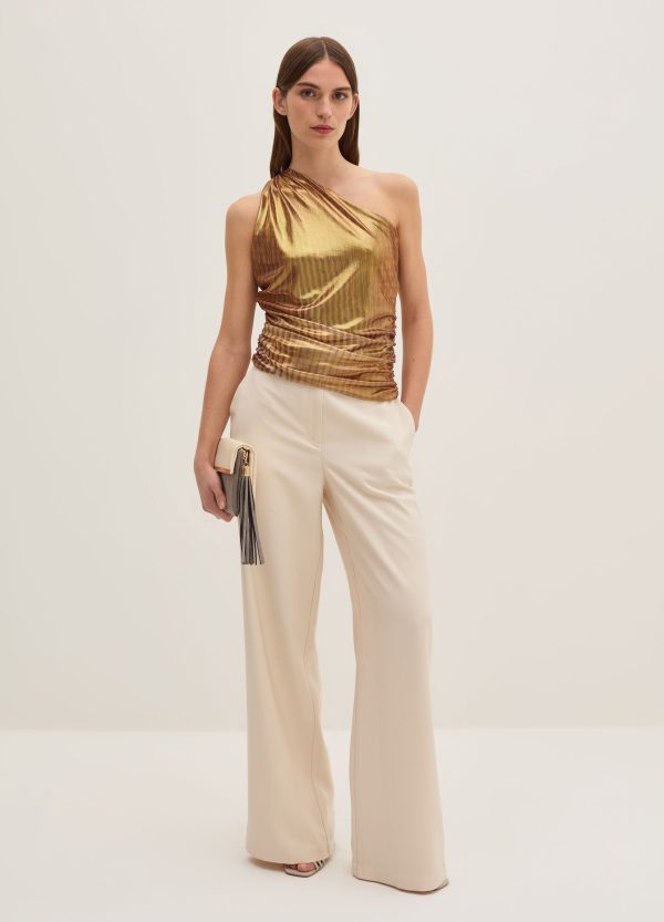 Pantalone palazzo wide leg in twill tecnico