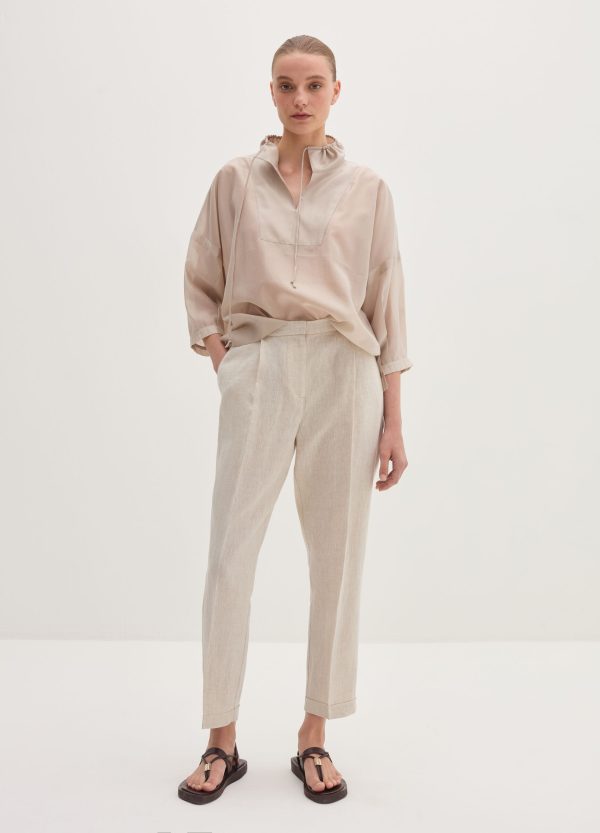 Pantalone a sigaretta cropped in lino