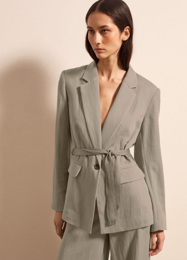 Blazer monopetto in twill con cintura