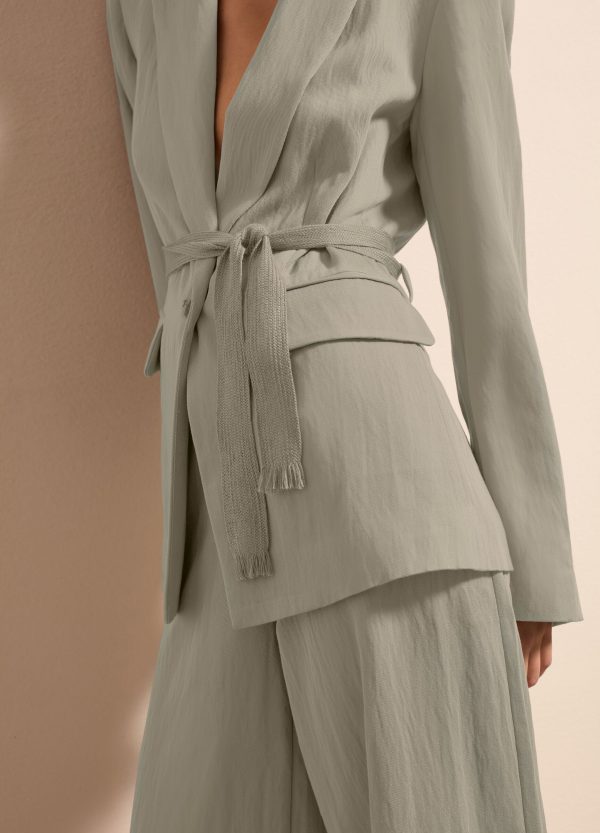 Blazer monopetto in twill con cintura - Image 3