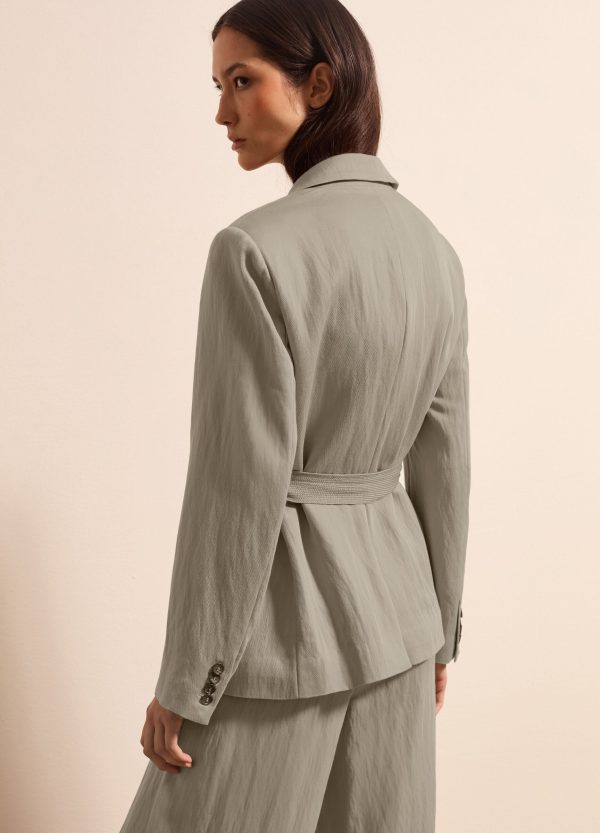 Blazer monopetto in twill con cintura - Image 4