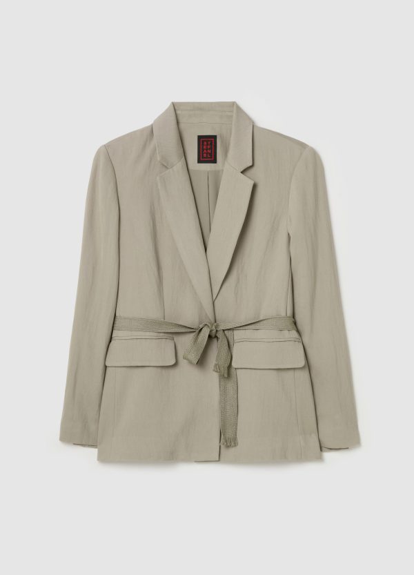 Blazer monopetto in twill con cintura - Image 5