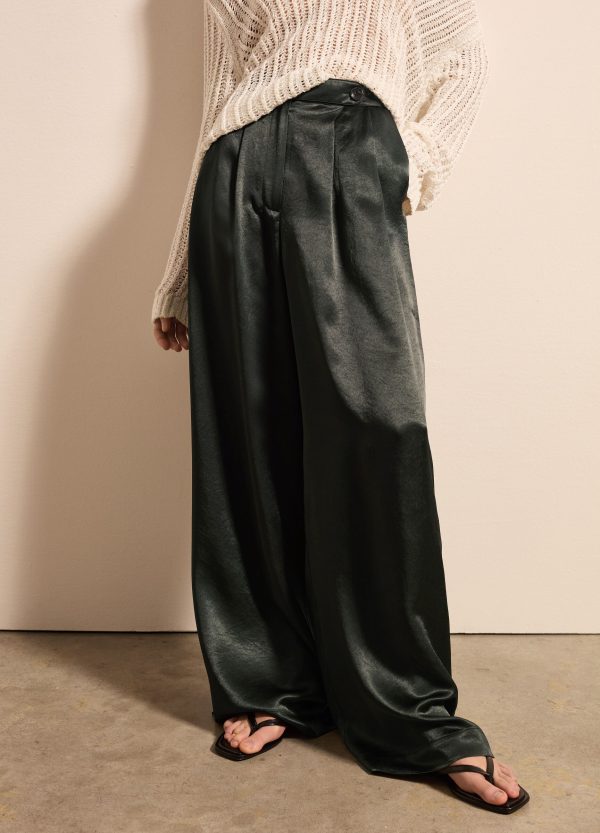 Pantalone a gamba larga in satin con pinces - Image 2