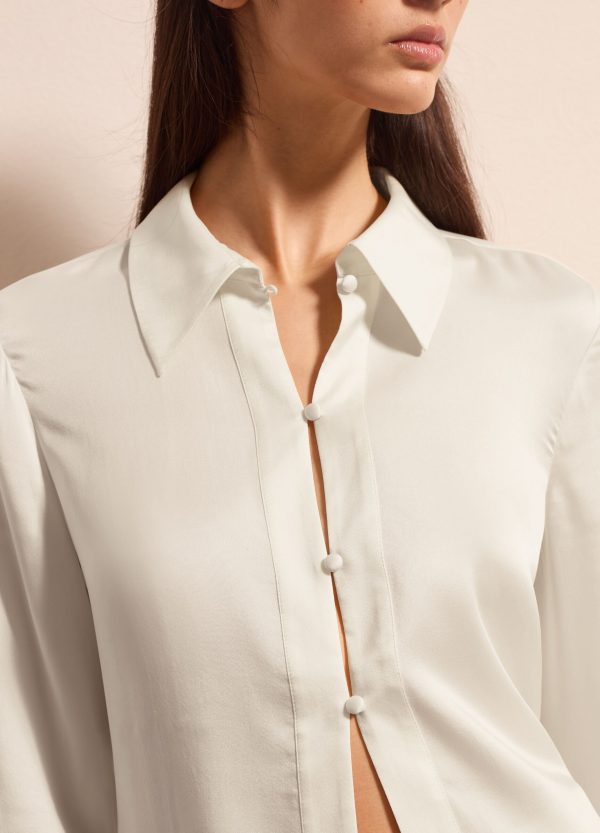 Camicia slim fit in satin di viscosa e seta - Image 3