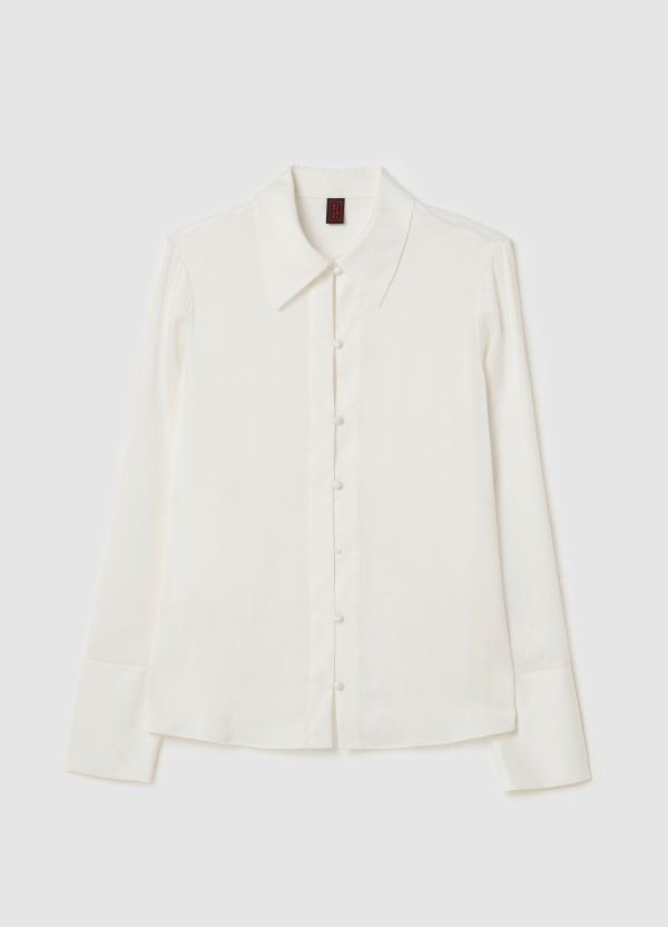 Camicia slim fit in satin di viscosa e seta - Image 5