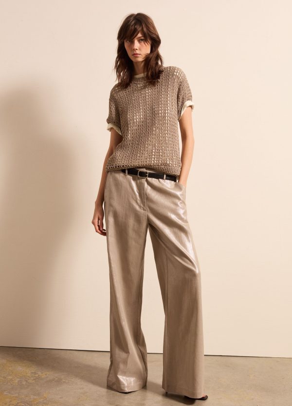 Pantalone a gamba larga effetto metallizzato