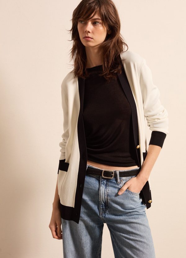 Cardigan lungo con profili a contrasto