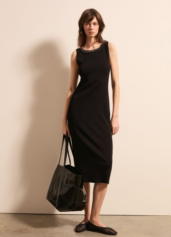 Vestito midi tricot con applicazione gioiello