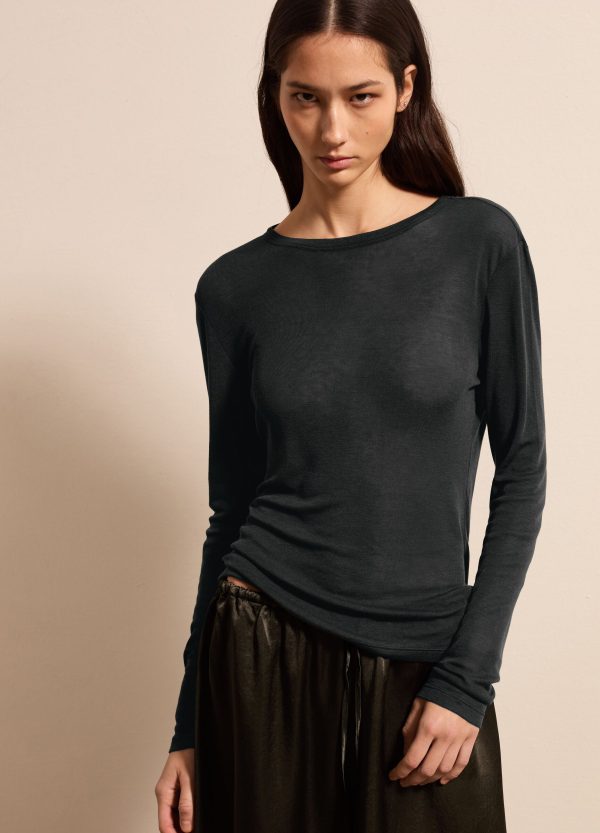 T-shirt a maniche lunghe in Lyocell, seta e lana