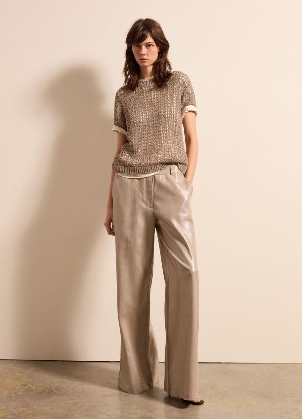 Maglia a maniche corte traforata con micro paillettes - Image 2