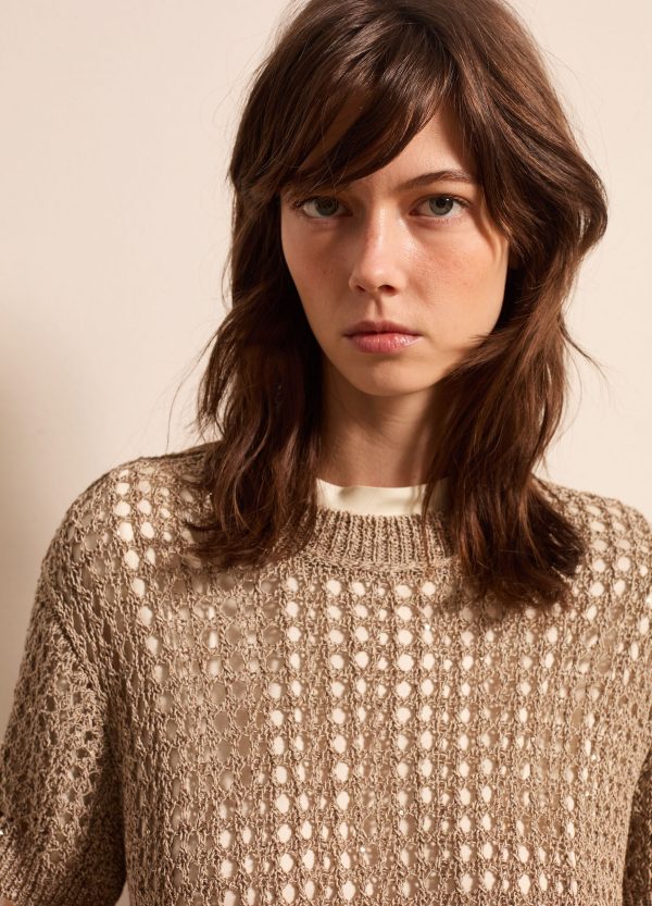 Maglia a maniche corte traforata con micro paillettes - Image 3