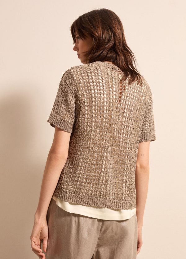 Maglia a maniche corte traforata con micro paillettes - Image 4