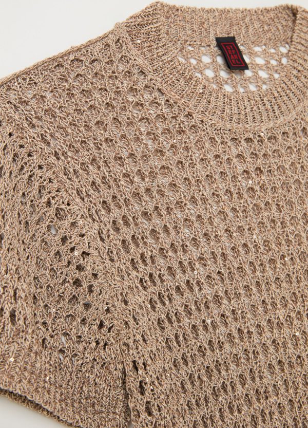 Maglia a maniche corte traforata con micro paillettes - Image 6