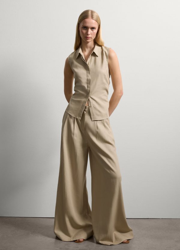 Camicia smanicata in lino e viscosa - Image 2