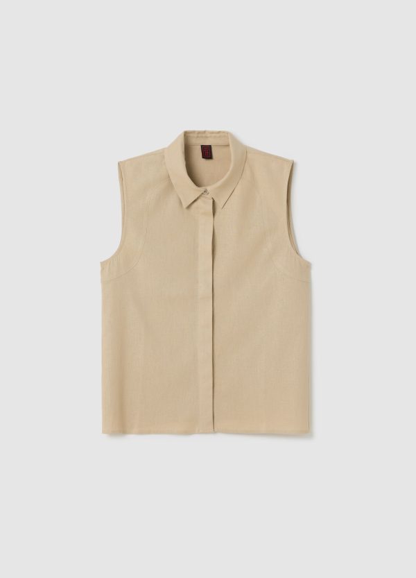 Camicia smanicata in lino e viscosa - Image 5