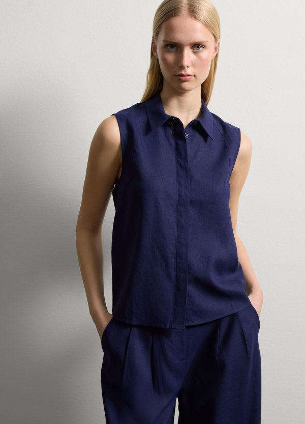 Camicia smanicata in lino e viscosa