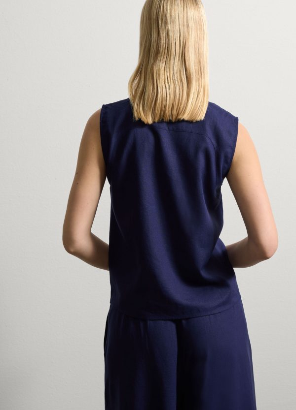 Camicia smanicata in lino e viscosa - Image 4