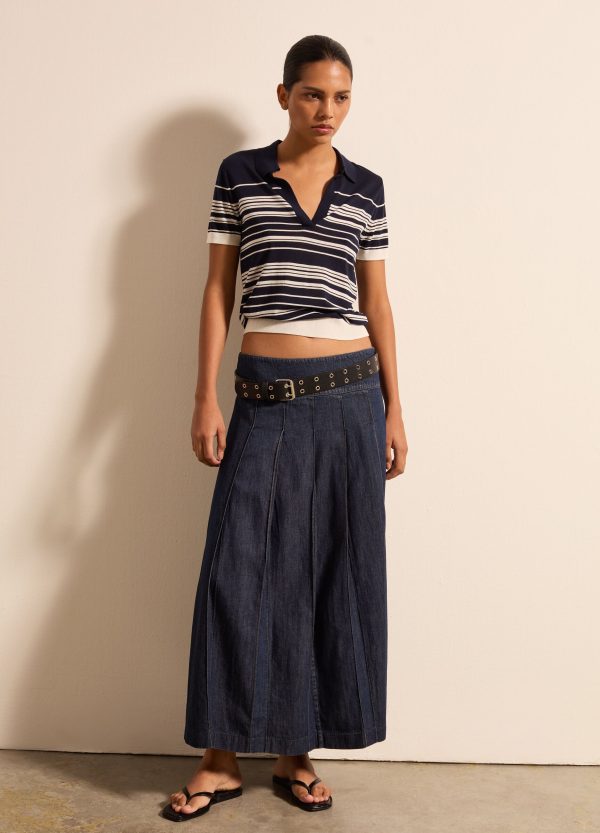 Gonna a ruota con pieghe in denim