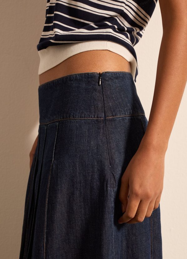 Gonna a ruota con pieghe in denim - Image 3