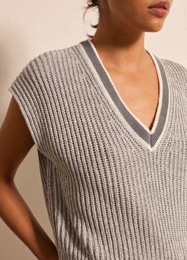 Gilet chiuso mouliné con micro paillettes - Image 3