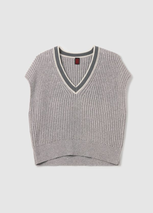 Gilet chiuso mouliné con micro paillettes - Image 5