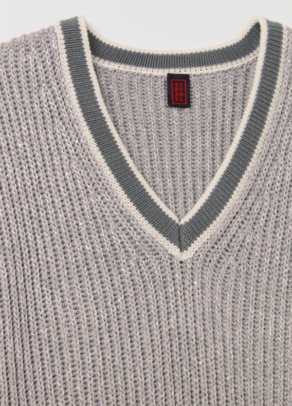 Gilet chiuso mouliné con micro paillettes - Image 6