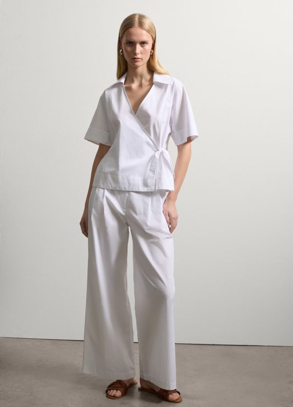 Pantalone a gamba larga in popeline