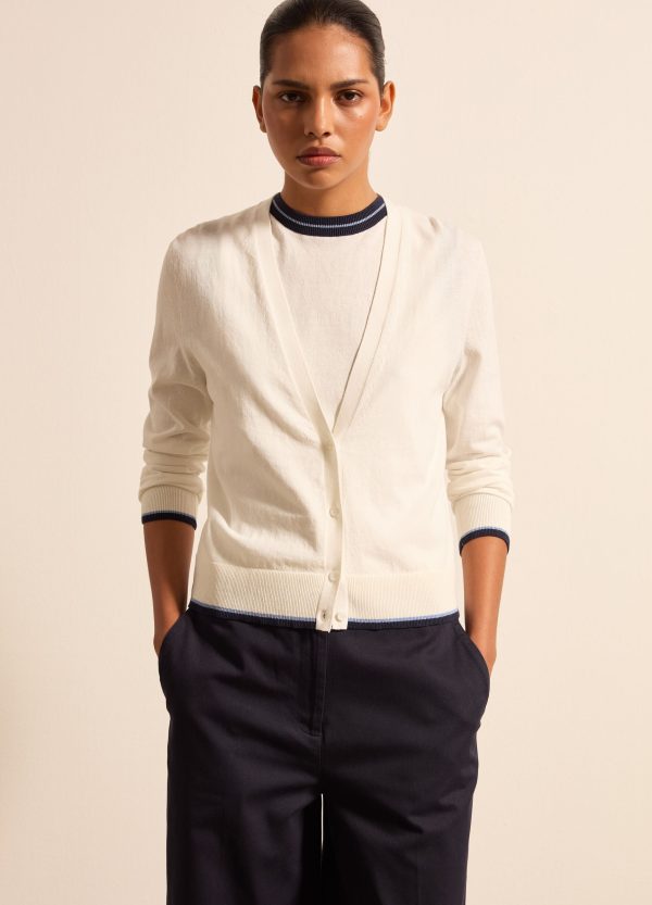 Cardigan in crêpe con profilo in lurex