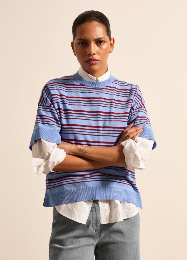 Maglia in crêpe a righe con lurex