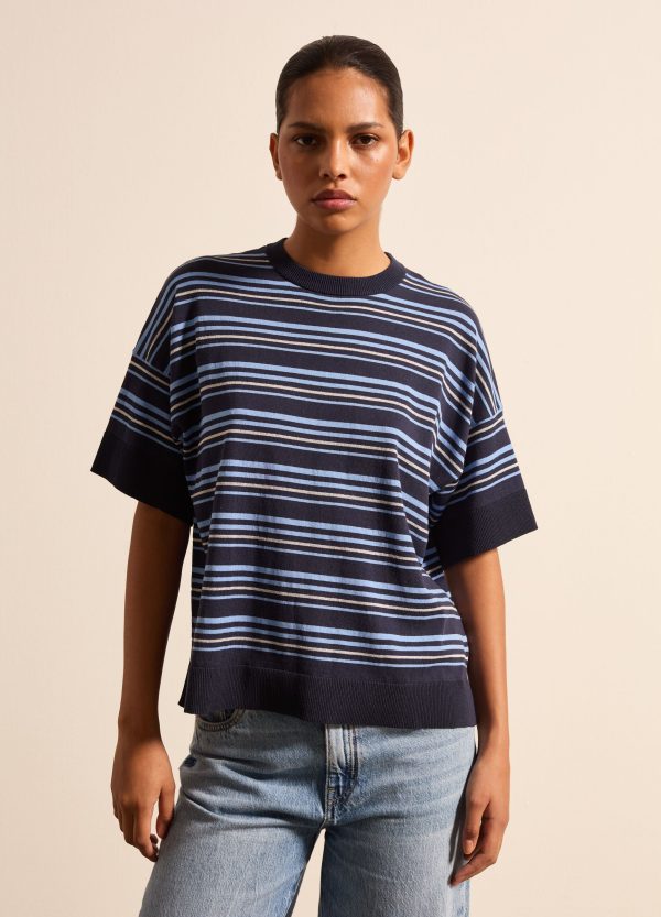 Maglia in crêpe a righe con lurex