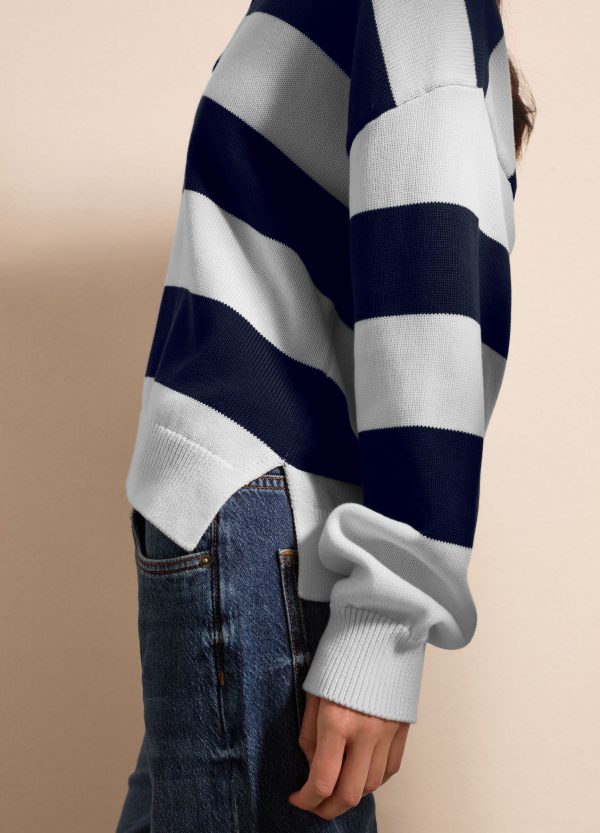 Maglia over a righe con scollo a polo - Image 3