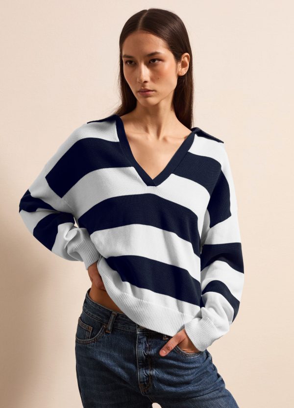 Maglia over a righe con scollo a polo - Image 4