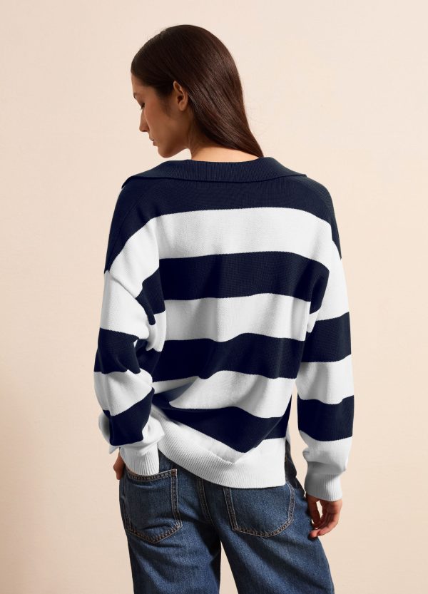 Maglia over a righe con scollo a polo - Image 5