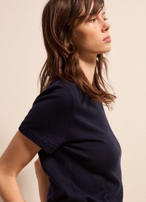 Maglia a maniche corte in lana, cotone e cashmere
