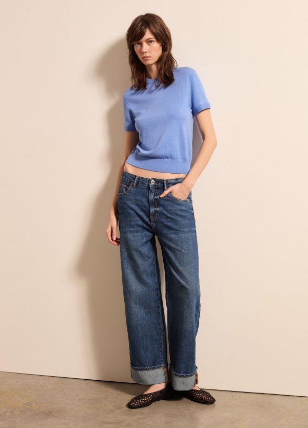 Maglia a maniche corte in lana, cotone e cashmere