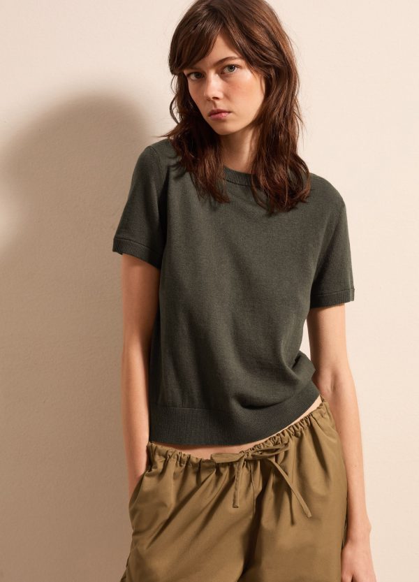 Maglia a maniche corte in lana, cotone e cashmere
