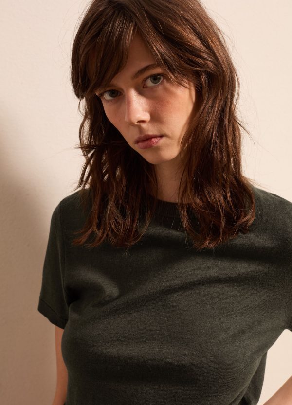 Maglia a maniche corte in lana, cotone e cashmere - Image 3