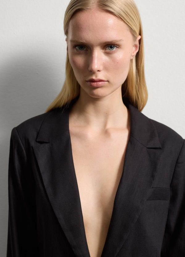 Blazer monopetto in lino e viscosa stretch