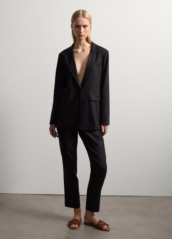Pantalone slim fit in lino e viscosa stretch