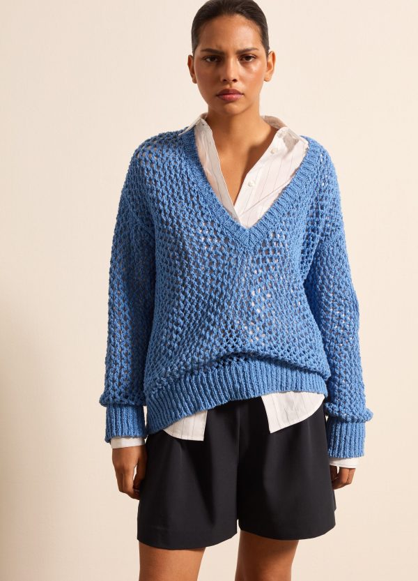 Pullover oversize traforato con scollo a V - Image 2