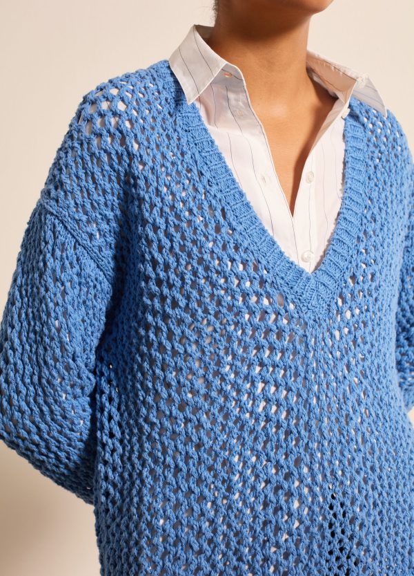 Pullover oversize traforato con scollo a V - Image 3
