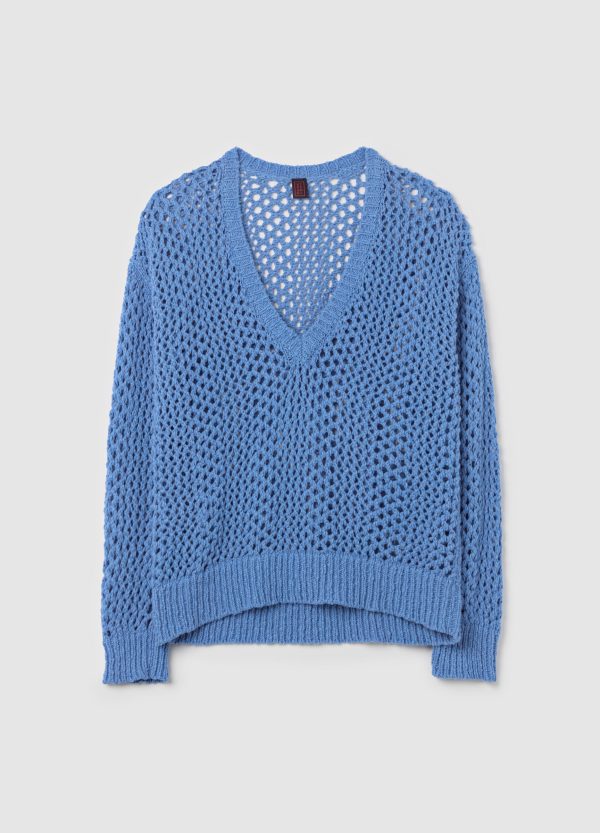 Pullover oversize traforato con scollo a V - Image 5
